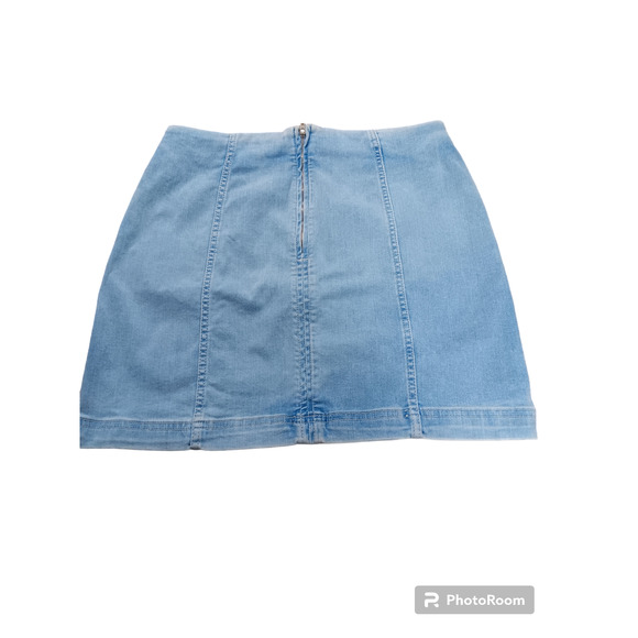 Free People Preppy Light Wash Zip Up Denim Mini Skirt In Size 12 - Picture 5 of 7